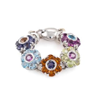 Natural Gem Chain Ring 18ct White Gold