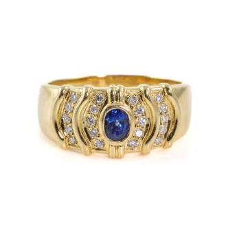0.60ct Blue Sapphire & Diamond Mens Ring