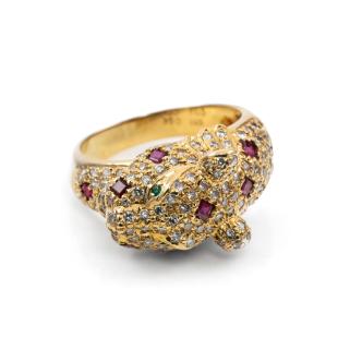 Ruby, Emerald and Diamond Panther Ring