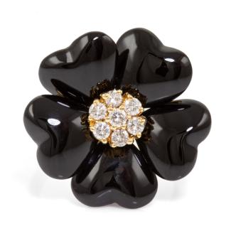 Heart Shaped Onyx and Diamond Ring