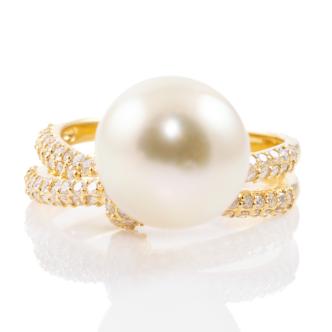 Golden South Sea Pearl & Diamond Ring