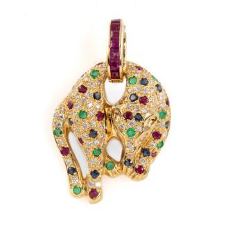 Mixed Gemstone Panther Brooch/Pendant