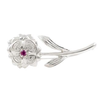 Ruby and Diamond Flower Design Brooch