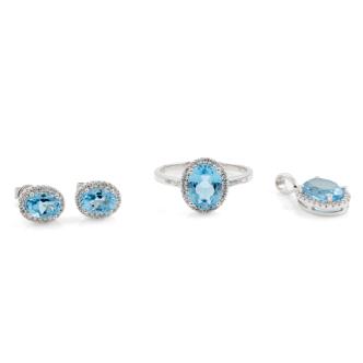 Blue Topaz Ring, Earring & Pendant Set