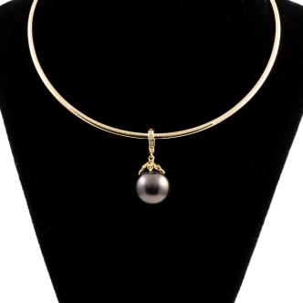 12.9mm Tahitian Pearl & Diamond Pendant