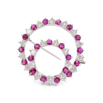 2.60ct Ruby and Diamond Brooch