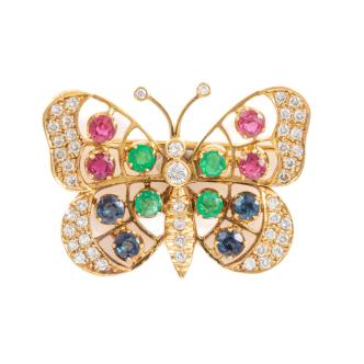 Mixed Colour Gemstone and Diamond Brooch