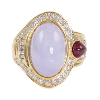 11.04ct Jade, Ruby and Diamond Ring