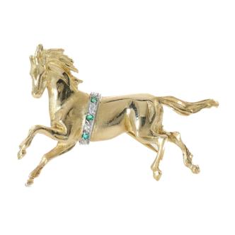 Emerald and Diamond Horse Design Brooch