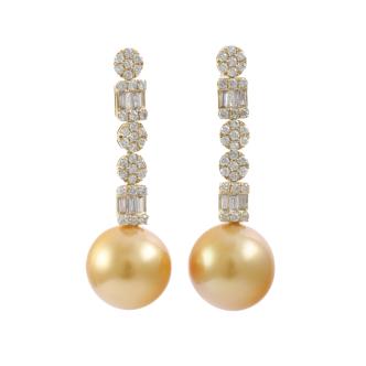 Golden South Sea Pearl & Diamond Earrings