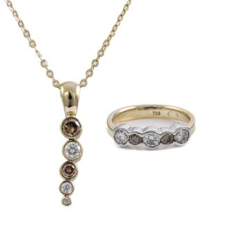 Champagne & White Diamond Ring & Pendant Set